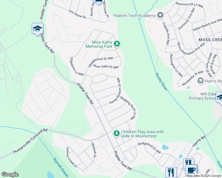 map of restaurants, bars, coffee shops, grocery stores, and more near 10652 Sky Chase Avenue Northwest in Concord