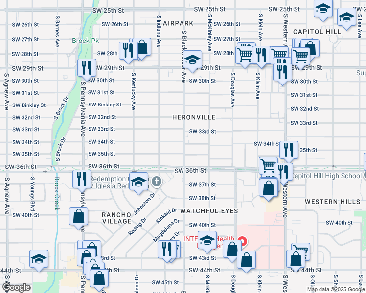 map of restaurants, bars, coffee shops, grocery stores, and more near 1244 Southwest 33rd Street in Oklahoma City