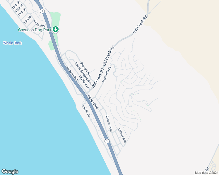 map of restaurants, bars, coffee shops, grocery stores, and more near 3092 Gilbert Avenue in Cayucos
