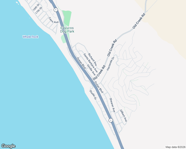 map of restaurants, bars, coffee shops, grocery stores, and more near 2908 Orville Avenue in Cayucos