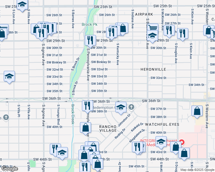 map of restaurants, bars, coffee shops, grocery stores, and more near 1533 Southwest 34th Street in Oklahoma City