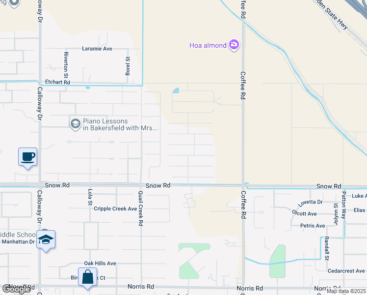 map of restaurants, bars, coffee shops, grocery stores, and more near 8713 Kenwick Street in Bakersfield