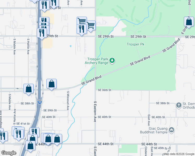 map of restaurants, bars, coffee shops, grocery stores, and more near 2035-2087 Southeast Grand Boulevard in Oklahoma City