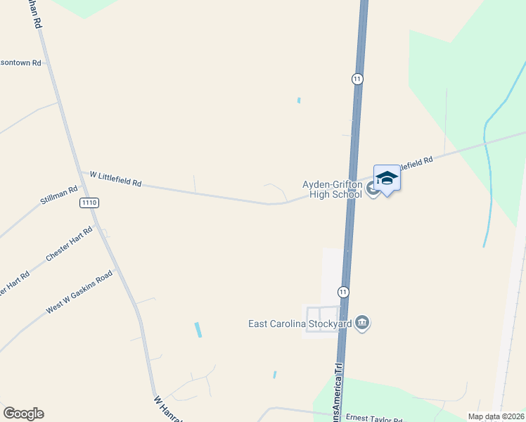 map of restaurants, bars, coffee shops, grocery stores, and more near 219 West Littlefield Road in Ayden