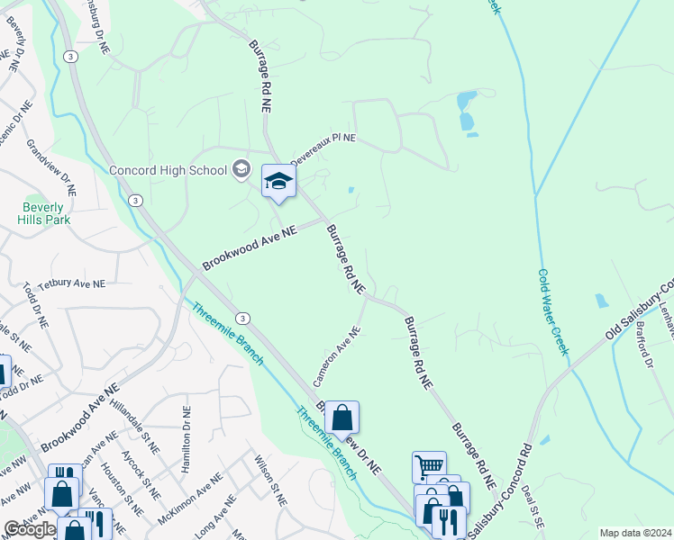 map of restaurants, bars, coffee shops, grocery stores, and more near 335 Burrage Road Northeast in Concord