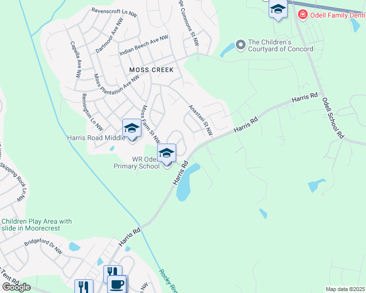 map of restaurants, bars, coffee shops, grocery stores, and more near 9675 Walkers Glen Drive Northwest in Concord