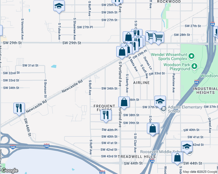 map of restaurants, bars, coffee shops, grocery stores, and more near 3424 South Quapah Avenue in Oklahoma City