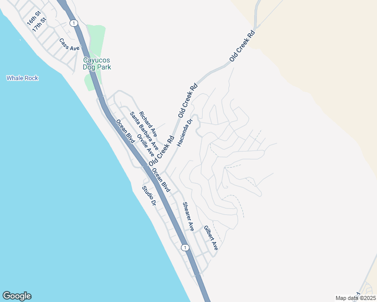 map of restaurants, bars, coffee shops, grocery stores, and more near 3086 Gilbert Avenue in Cayucos