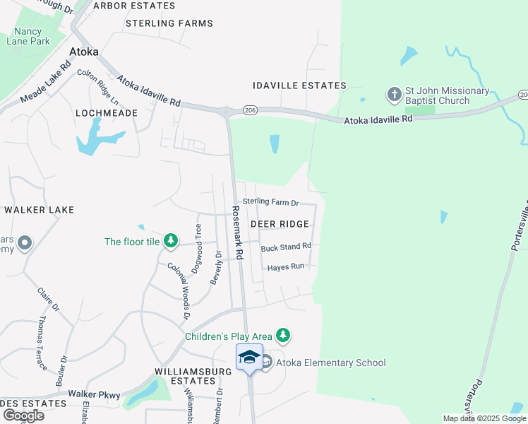 map of restaurants, bars, coffee shops, grocery stores, and more near 34 Cotton Fall Drive in Atoka