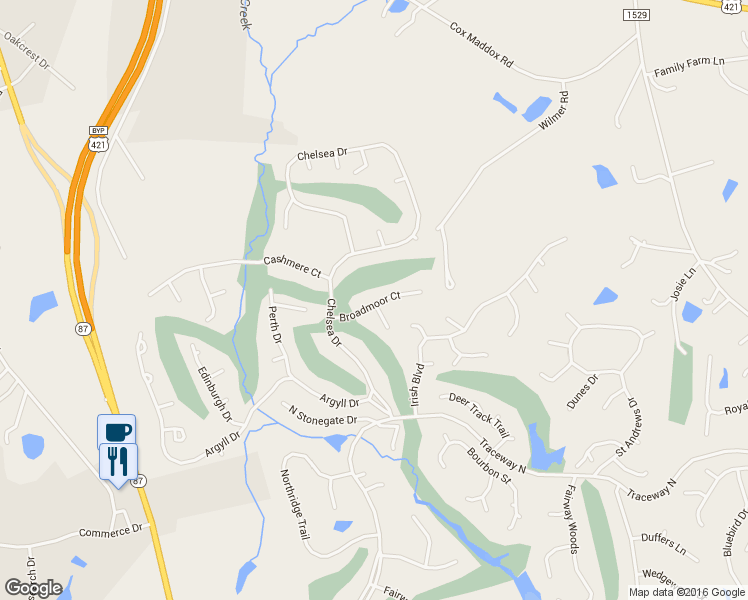 map of restaurants, bars, coffee shops, grocery stores, and more near 572 Broadmoor Court in Sanford