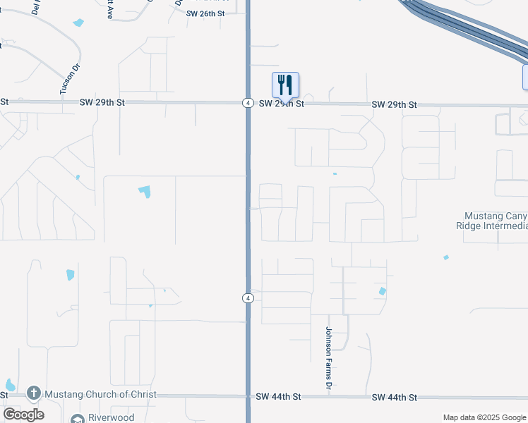 map of restaurants, bars, coffee shops, grocery stores, and more near 3500 Molly Drive in Mustang