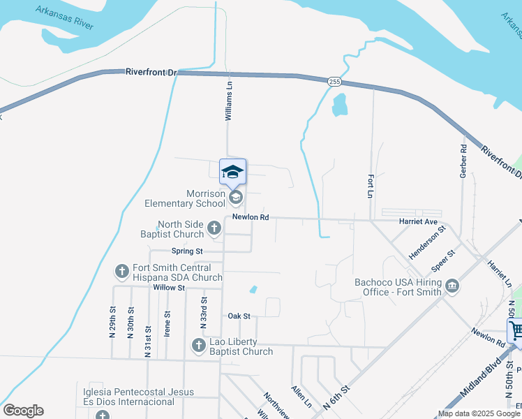 map of restaurants, bars, coffee shops, grocery stores, and more near 3603 Newlon Road in Fort Smith