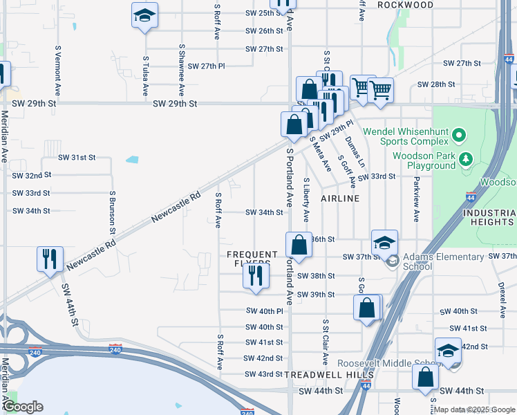 map of restaurants, bars, coffee shops, grocery stores, and more near 3424 South Quapah Avenue in Oklahoma City