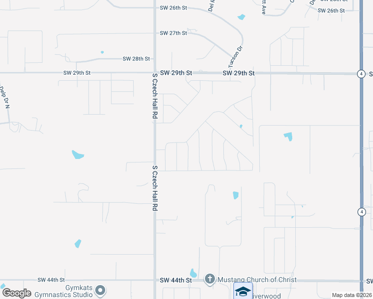 map of restaurants, bars, coffee shops, grocery stores, and more near 3512 Pete Street in Mustang