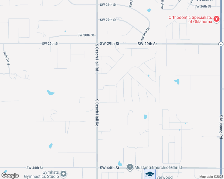 map of restaurants, bars, coffee shops, grocery stores, and more near 3512 Pete Street in Mustang