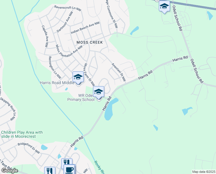 map of restaurants, bars, coffee shops, grocery stores, and more near 9683 Walkers Glen Drive Northwest in Concord