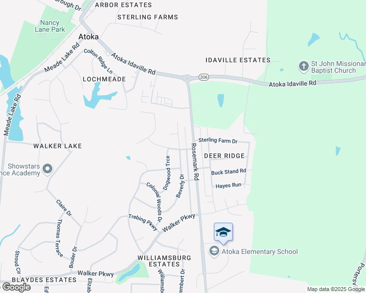 map of restaurants, bars, coffee shops, grocery stores, and more near 371 Beverly Dr in Atoka