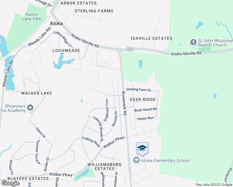 map of restaurants, bars, coffee shops, grocery stores, and more near 371 Beverly Drive in Atoka