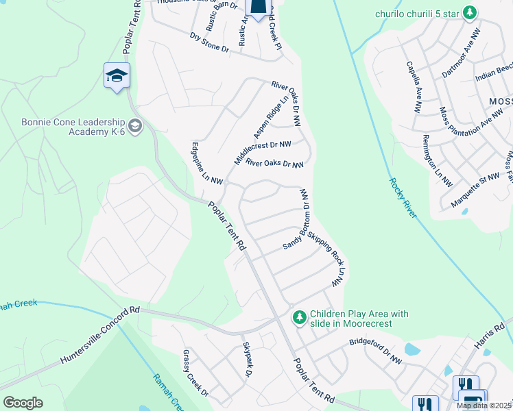 map of restaurants, bars, coffee shops, grocery stores, and more near 10796 Elsfield Avenue Northwest in Concord