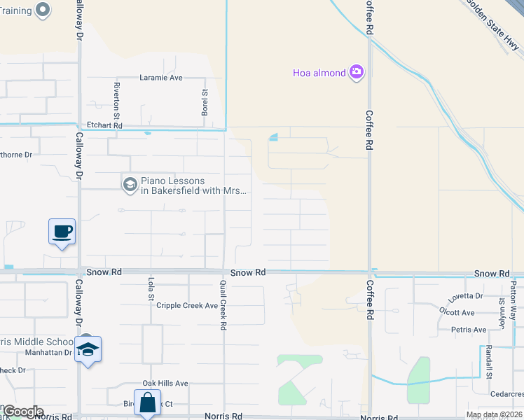 map of restaurants, bars, coffee shops, grocery stores, and more near 8708 Kenwick Street in Bakersfield