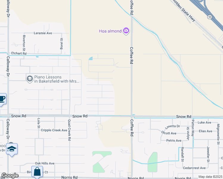 map of restaurants, bars, coffee shops, grocery stores, and more near 7231-7715 Coffee Road in Bakersfield