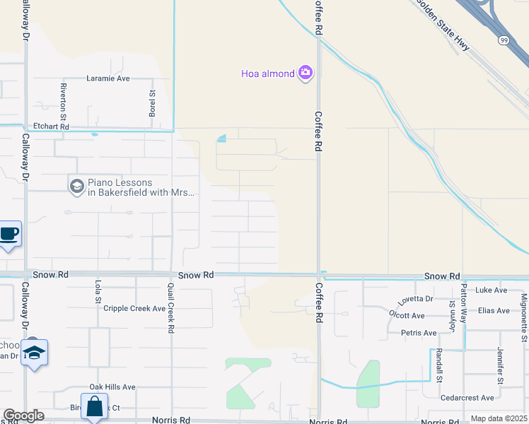 map of restaurants, bars, coffee shops, grocery stores, and more near 7231-7715 Coffee Road in Bakersfield