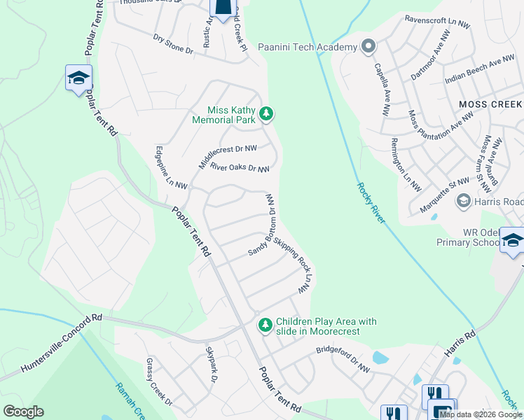 map of restaurants, bars, coffee shops, grocery stores, and more near 10652 Sky Chase Avenue Northwest in Concord