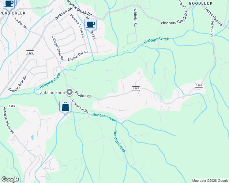 map of restaurants, bars, coffee shops, grocery stores, and more near 300 Souther Road in Fletcher