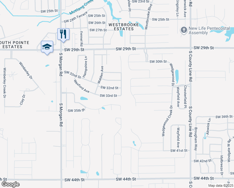 map of restaurants, bars, coffee shops, grocery stores, and more near 9405 Southwest 33rd Street in Oklahoma City