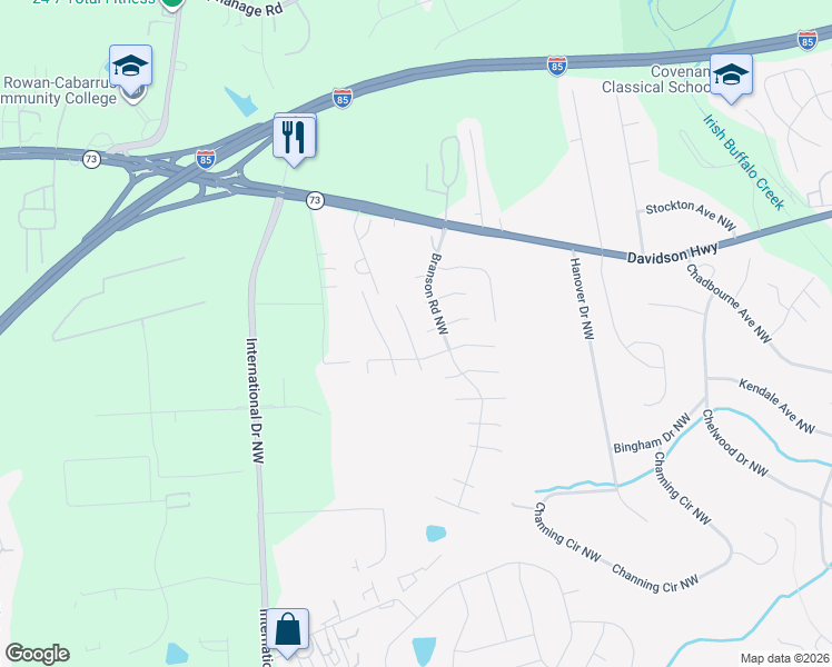map of restaurants, bars, coffee shops, grocery stores, and more near 1171 Tufton Place Northwest in Concord