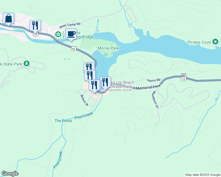 map of restaurants, bars, coffee shops, grocery stores, and more near 2687 U.S. 64 in Lake Lure