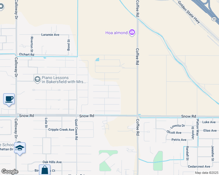 map of restaurants, bars, coffee shops, grocery stores, and more near 8713 Kenwick Street in Bakersfield