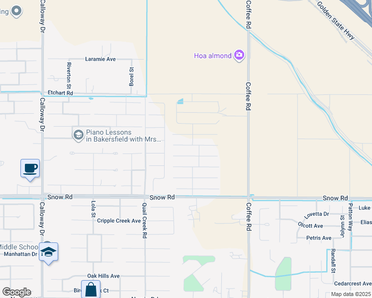 map of restaurants, bars, coffee shops, grocery stores, and more near 8713 Kenwick Street in Bakersfield
