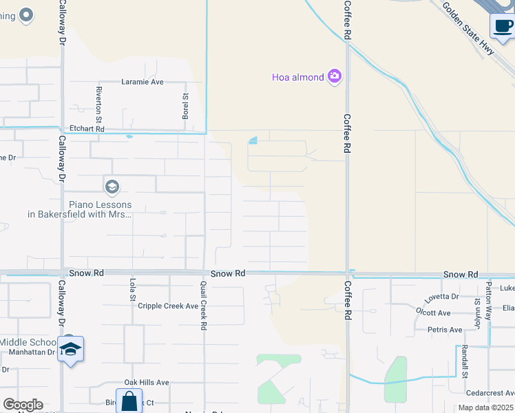 map of restaurants, bars, coffee shops, grocery stores, and more near 8708 Kenwick Street in Bakersfield