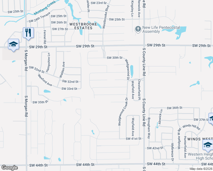map of restaurants, bars, coffee shops, grocery stores, and more near 9129 Southwest 34th Street in Oklahoma City