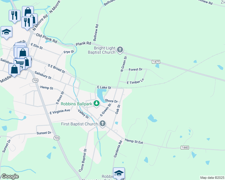 map of restaurants, bars, coffee shops, grocery stores, and more near 561 East Lake Street in Robbins