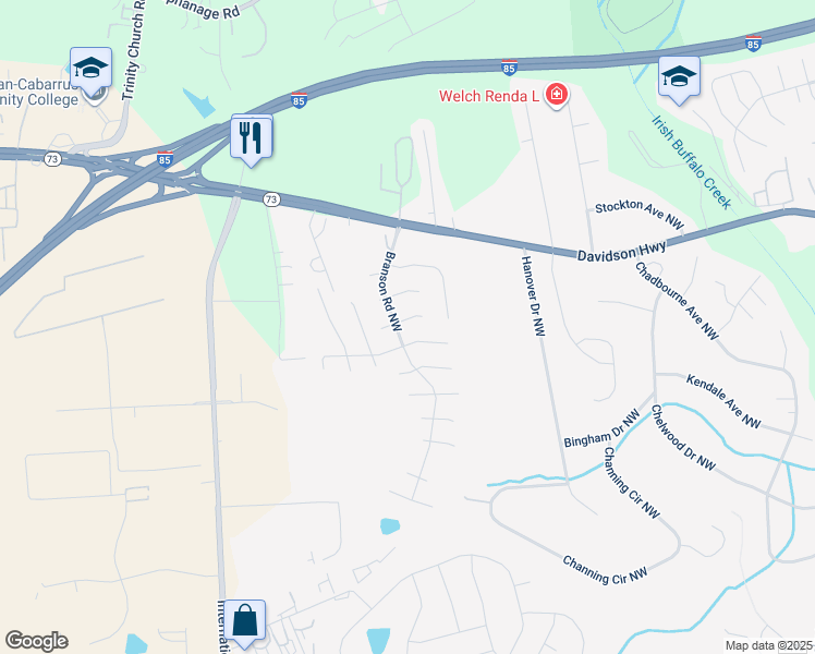 map of restaurants, bars, coffee shops, grocery stores, and more near 4172 Griswell Drive Northwest in Concord