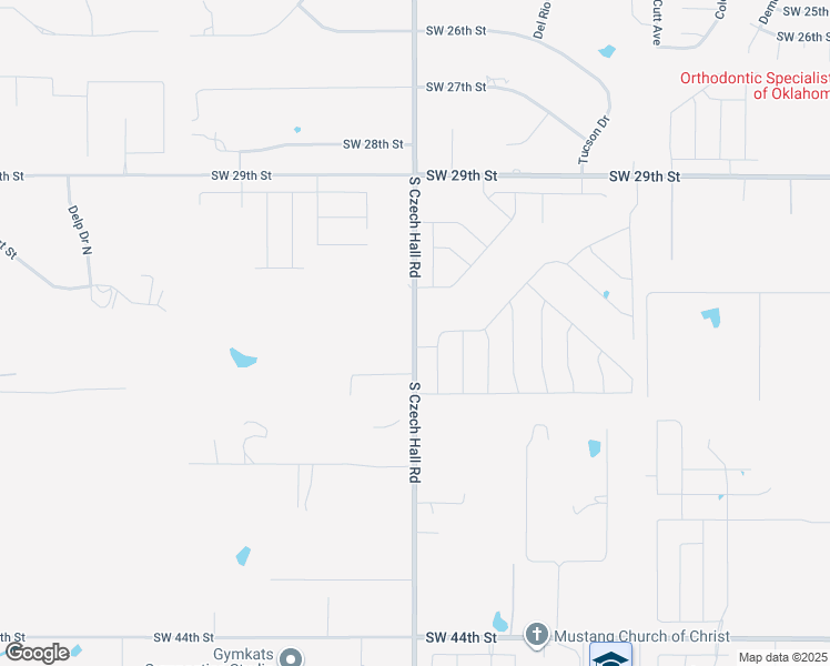 map of restaurants, bars, coffee shops, grocery stores, and more near 2706 South Czech Hall Road in Mustang