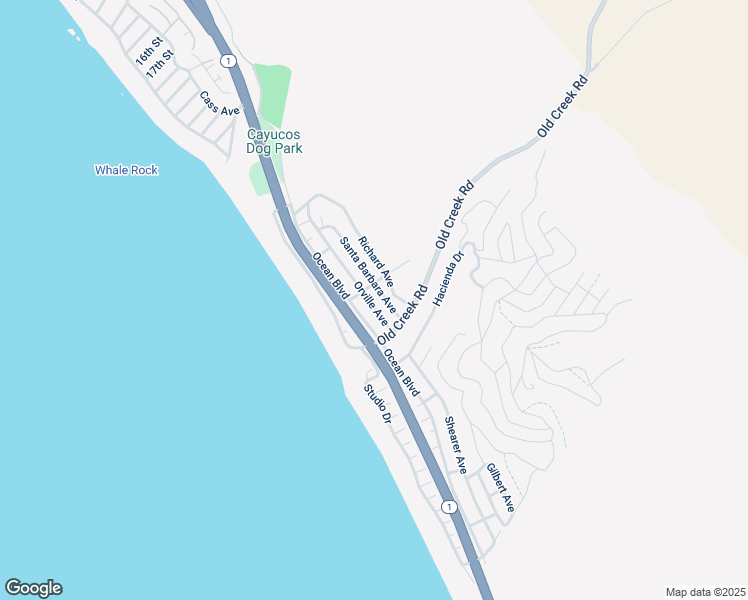 map of restaurants, bars, coffee shops, grocery stores, and more near 2868 Orville Avenue in Cayucos