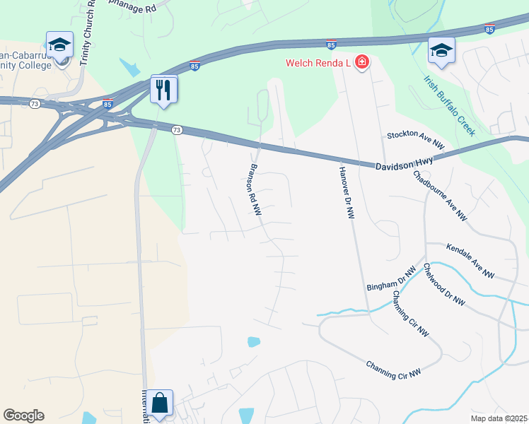 map of restaurants, bars, coffee shops, grocery stores, and more near 4172 Griswell Drive Northwest in Concord