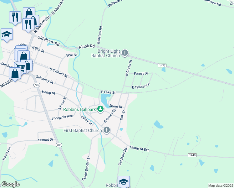 map of restaurants, bars, coffee shops, grocery stores, and more near 561 East Lake Street in Robbins