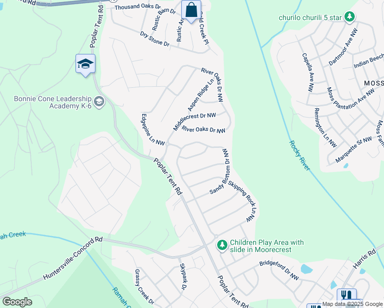 map of restaurants, bars, coffee shops, grocery stores, and more near 10803 Elsfield Avenue Northwest in Concord