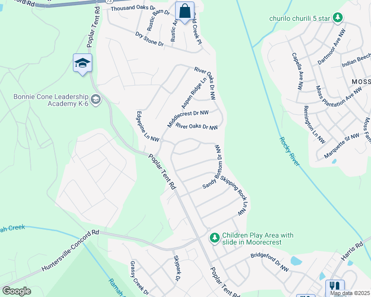 map of restaurants, bars, coffee shops, grocery stores, and more near 10803 Elsfield Avenue Northwest in Concord