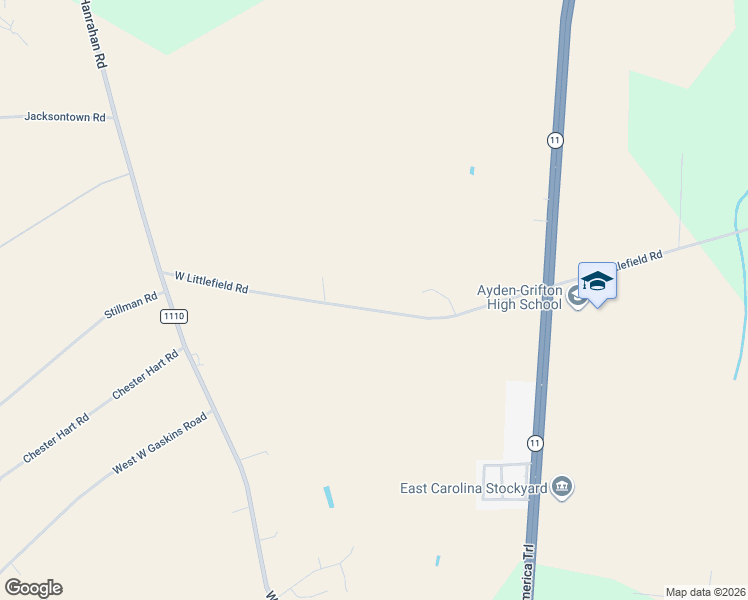 map of restaurants, bars, coffee shops, grocery stores, and more near 219-343 W Littlefield Rd in Ayden