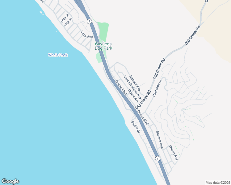 map of restaurants, bars, coffee shops, grocery stores, and more near 2712 Studio Drive in Cayucos