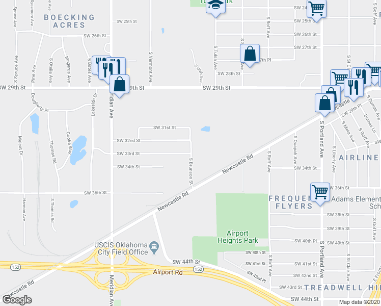 map of restaurants, bars, coffee shops, grocery stores, and more near 4201 Southwest 33rd Street in Oklahoma City