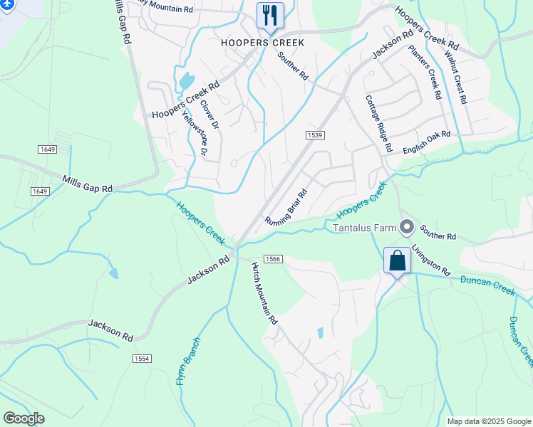 map of restaurants, bars, coffee shops, grocery stores, and more near 174 South Sunberry Trail in Fletcher