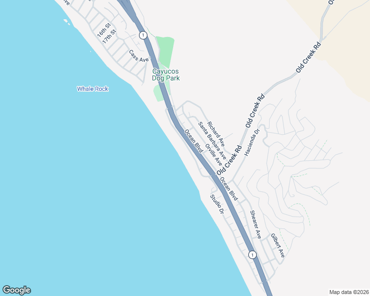 map of restaurants, bars, coffee shops, grocery stores, and more near 2712 Studio Drive in Cayucos