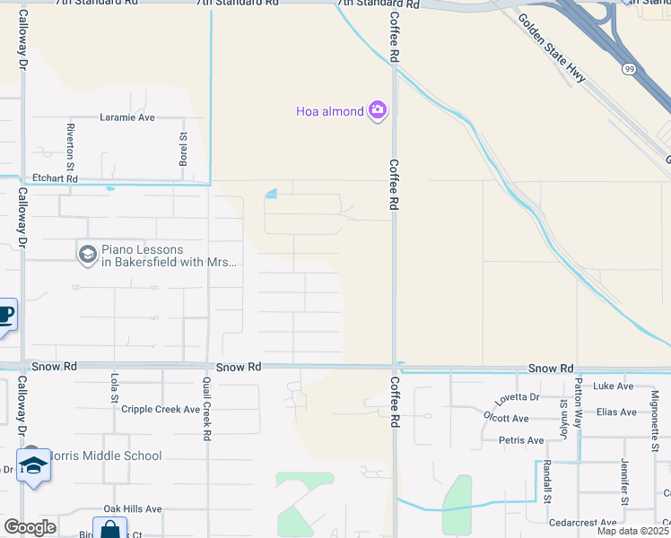 map of restaurants, bars, coffee shops, grocery stores, and more near 7231-7715 Coffee Road in Bakersfield