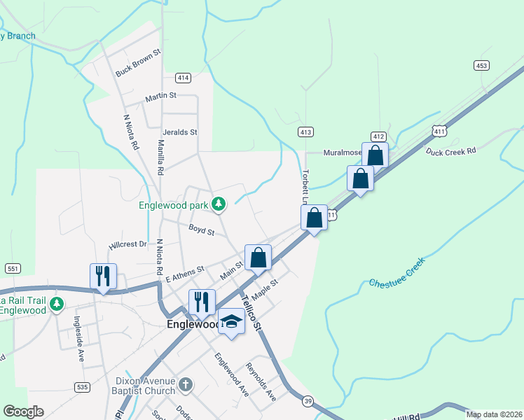 map of restaurants, bars, coffee shops, grocery stores, and more near 26 Phillips Street in Englewood